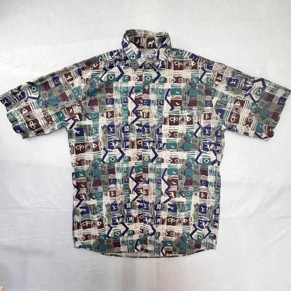Key Elements NWOT Men LG Vintage Short Sleeve Geometric Tribal Print Button Down